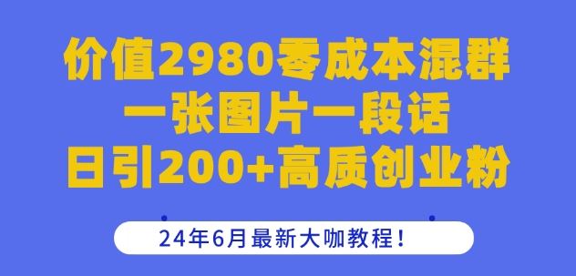 价值2980零成本混群一张图片一段话日引200+高质创业粉,24年6月*大咖教程【揭秘】
