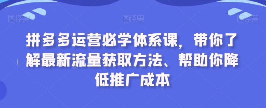 拼多多运营必学体系课,带你了解*流量获取方法、帮助你降低推广成本