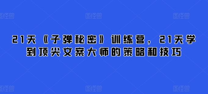 21天《子弹秘密》训练营,21天学到*文案大师的策略和技巧