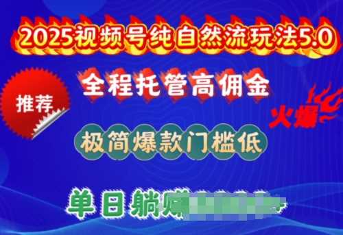 2025视频号纯自然流玩法5.0,全程托管高佣金,极简*门槛低,单日收益多张【揭秘】