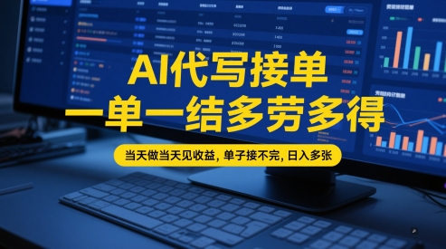 AI代写接单,一单一结多劳多得,当天做当天见收益,单子接不完,日入多张【*全实操课程】