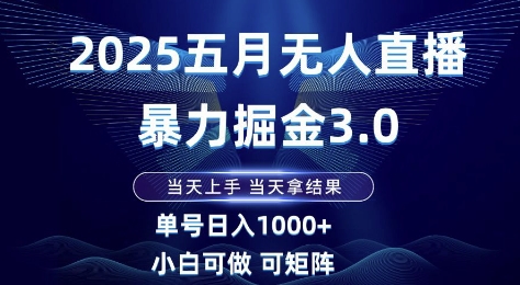 2025五月无人直播*掘金3.0,当天上手,当天拿结果,单号日入1k+小白可做可矩阵【揭秘】
