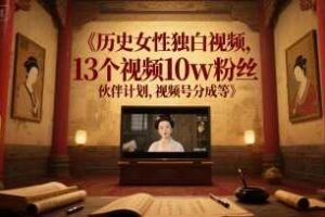 历史女性独白视频，13个视频10w粉丝，伙伴计划，视频号分成等