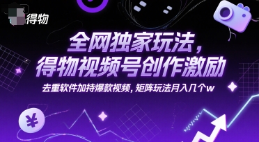 **玩法,得物视频号创作激励 去重软件加持*视频,矩阵玩法月入几个w【揭秘】