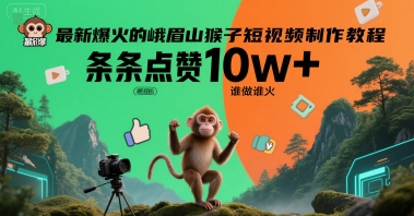 *爆火的峨眉山猴子短视频制作教程,条条点赞10w+,谁做谁火【教程+提示词】