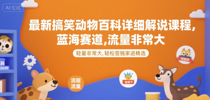 *搞笑动物百科详细解说课程,蓝海赛道,流量非常大,轻松签*进精选