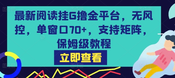 *阅读挂G撸金平台,无风控,单窗口70+,支持矩阵,保姆级教程【揭秘】