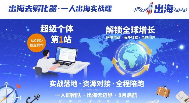 出海去孵化器,一人出海实战课,*个体*站,解锁全球增长