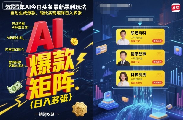 2025年AI今日头条*暴利玩法,自动生成*,轻松实现矩阵日入多张