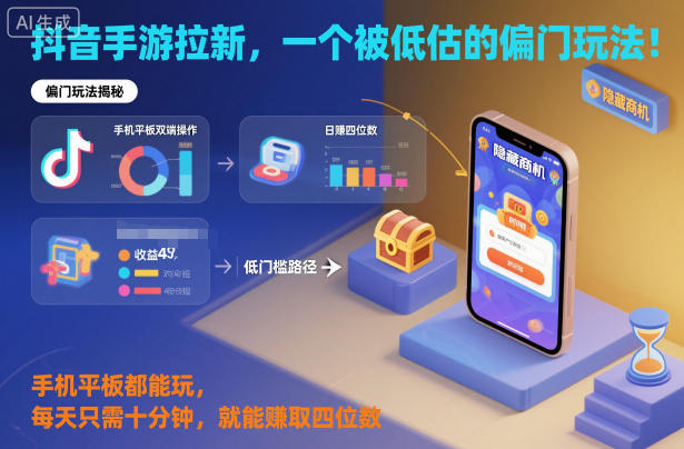 抖音手游拉新,一个被低估的偏门玩法!手机平板都能玩,每天只需*钟,就能賺取四位数【揭秘】