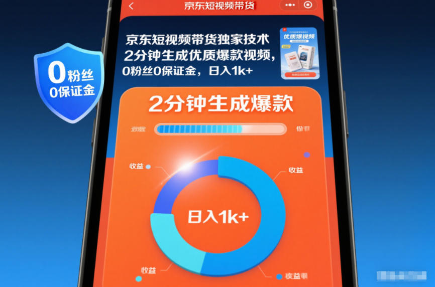 京东短视频带货*技术,2分钟生成一条**视频,0粉丝0保证金,日入1k+【揭秘】