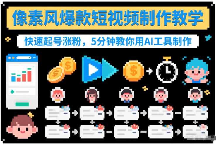 像素风*短视频制作教学,快速起号涨粉,5分钟教你用AI工具制作