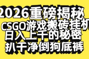 2026开年重磅解密,CSGO游戏搬砖挂机日入上千的秘密,把倒狗的底裤扒干