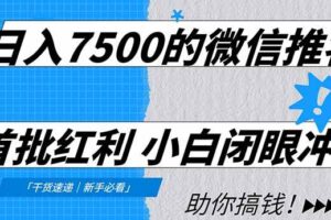(16962期)日入7500的微信推客,首批红利,自用省钱、分享赚钱,0门槛小白闭眼冲!