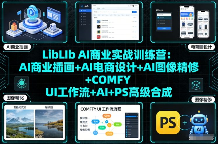 LibLIb AI商业实战训练营:AI商业插画+AI电商设计+AI图像精修+COMFY UI工作流+AI+PS*合成