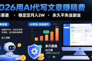 2026用AI代写文章賺稿费，提供接单渠道，稳定月入2W，永久不失业副业