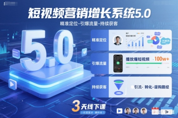 短视频营销增长系统5.0,**-引爆流量-持续获客,3天线下课(音频+图片)