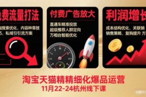 淘宝天猫精细化爆品运营11月22-24杭州线下课,免费流量打法+付费广告放大+利润增长(音频+文档)