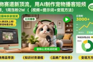 宠物赛道新顶流,用AI制作宠物播客短视频,1周涨粉2W(视频+提示词+变现方法)