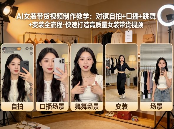 AI女装带货视频制作教学,对镜*、口播、跳舞、变装全流程,快速打造高质量女装带货视频