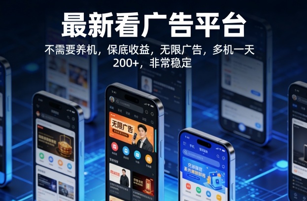 *看广告平台,不需要养机,保底收益,无限广告,多机一天200+,非常稳定【揭秘】