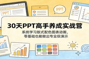 30天PPT高手养成实战营:系统学习版式配色图表动画,零基础也能做出专业级演示