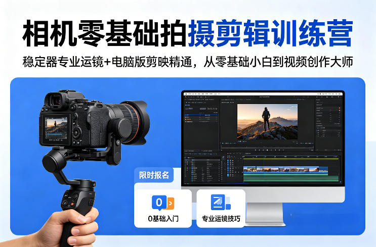 相机零基础拍摄剪辑训练营:稳定器*运镜+电脑版剪映精通,从零基础小白到视频创作大师