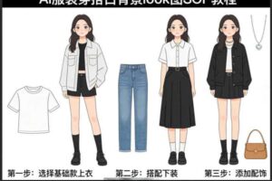 AI服装穿搭白背景look图SOP教程，不用会画画，提几句具体要求，AI就能还你一个奇迹