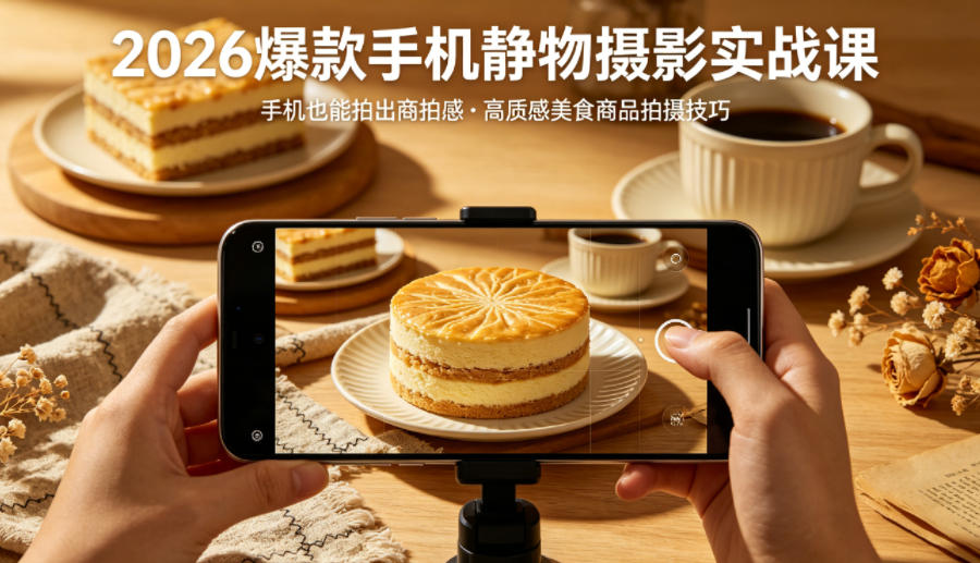 2026*手机静物摄影实战课,手机也能拍出商拍感,学会拍出高质感美食商品