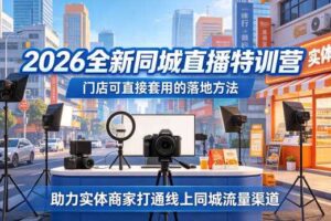 2026全新同城直播特训营,门店可直接套用的落地方法,助力实体商家打通线上同城流量渠道