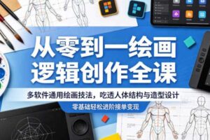 从零到一绘画逻辑创作全课,多软件通用绘画技法,吃透人体结构与造型设计,零基础轻松进阶接单变现