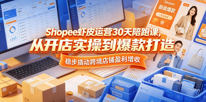 Shopee虾皮运营30天陪跑课,从开店实操到*打造,稳步撬动跨境店铺盈利增收