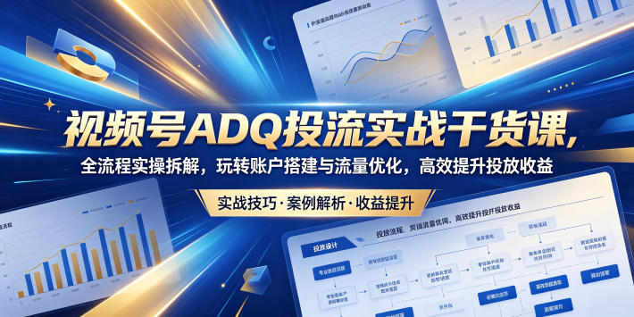 视频号ADQ投流实战干货课,全流程实操拆解,玩转账户搭建与流量优化,*提升投放收益