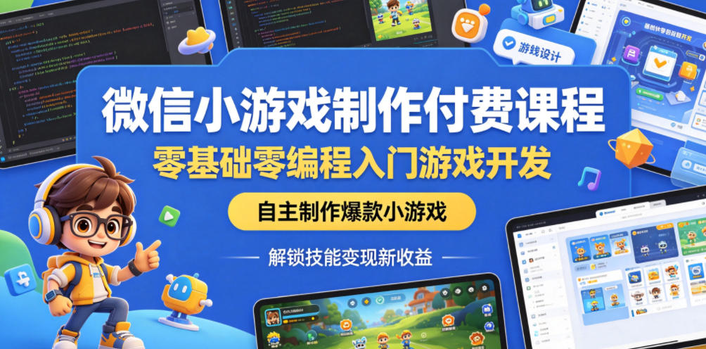 微信小游戏制作付费课程,零基础零编程入门游戏开发,自主制作*小游戏,解锁技能变现新收益