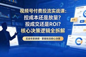 (18462期)视频号付费投流实战课-5月:控成本还是放量?投成交还是ROI?核心决策逻辑全拆解