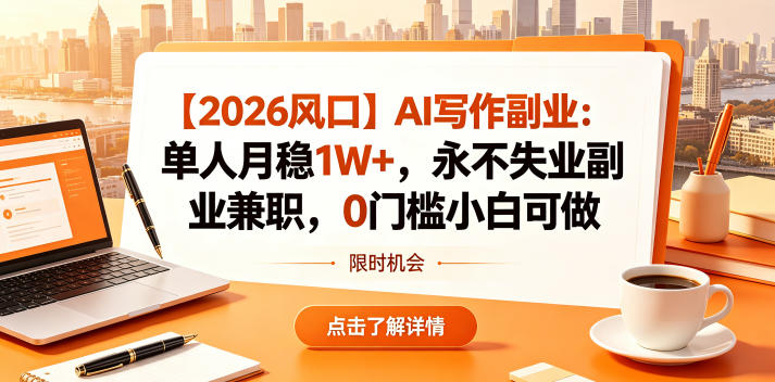 【2026风口】AI写作副业:单人月稳1W+,*失业副业*,0门槛小白可做【揭秘】