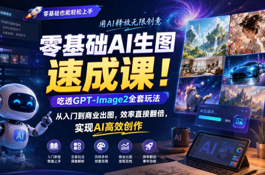 零基础AI生图速成课!吃透GPT-Image2全套玩法,从入门到商业出图,效率直接翻倍,实现AI*创作
