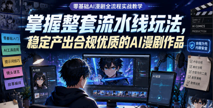 零基础AI漫剧全流程实战教学,掌握整套流水线玩法,稳定产出合规*的AI漫剧作品