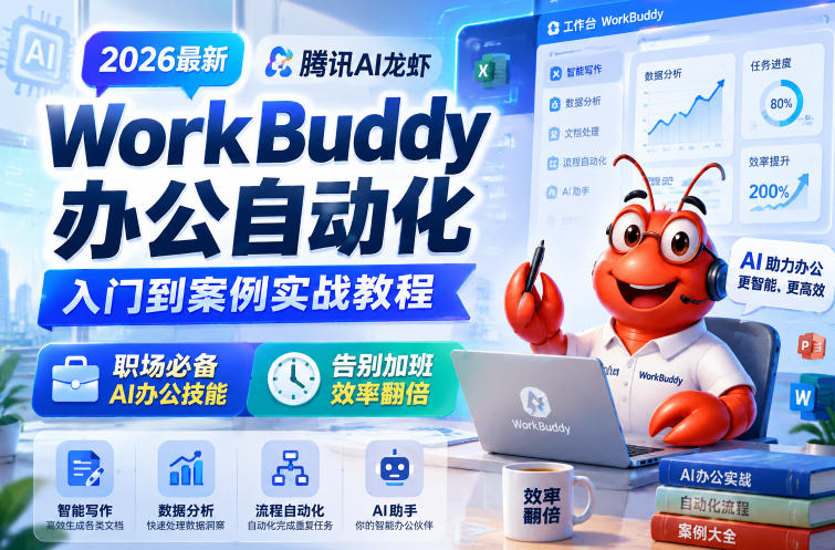 2026*腾讯AI龙虾WorkBuddy办公自动化入门到案例实战教程,职场*AI办公技能,告别加班,效率翻倍