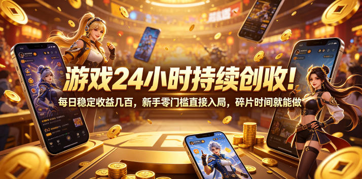 游戏24小时持续创收!每日*几百,新手零门槛直接入局,碎片时间就能做【揭秘】