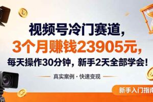 (18799期)视频号冷门赛道,3个月变现23905元,新手2天学会 每天操作30分钟!