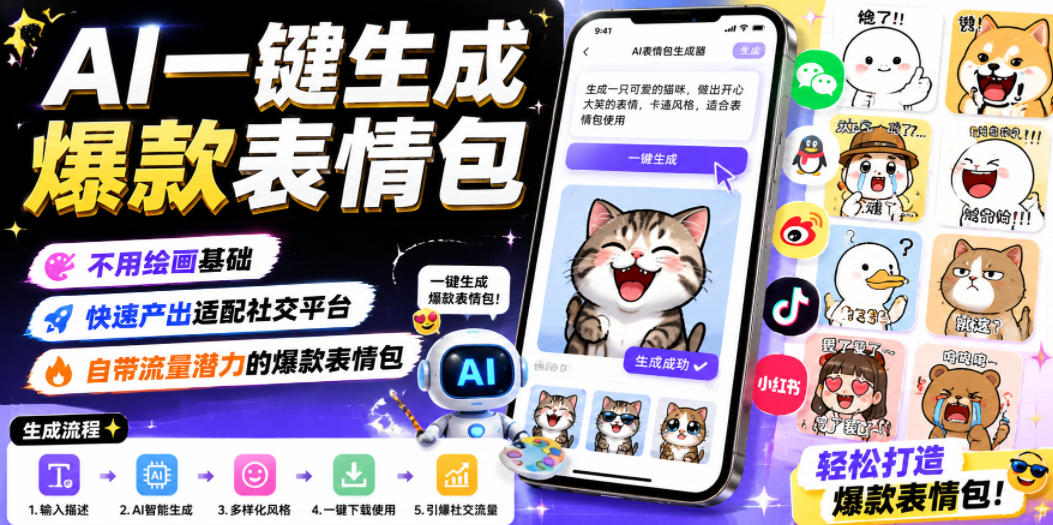 AI一键生成*表情包,不用绘画基础,快速产出适配社交平台,自带流量潜力的*表情包