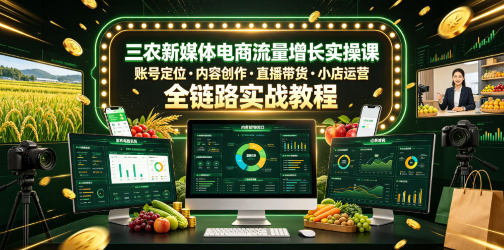 三农新媒体电商流量增长实操课,账号*・内容创作・直播带货・小店运营,全链路实战教程