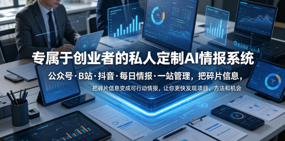 专属于创业者的私人定制AI*系统,公众号·B站·抖音·每日*·一站管理,把碎片信息变成可行动*,让你更快发现项目、方法和机会