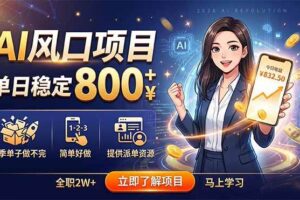 (18691期)AI风口项目,单日稳定800+,旺季单子做不完,简单好做,提供派单资源