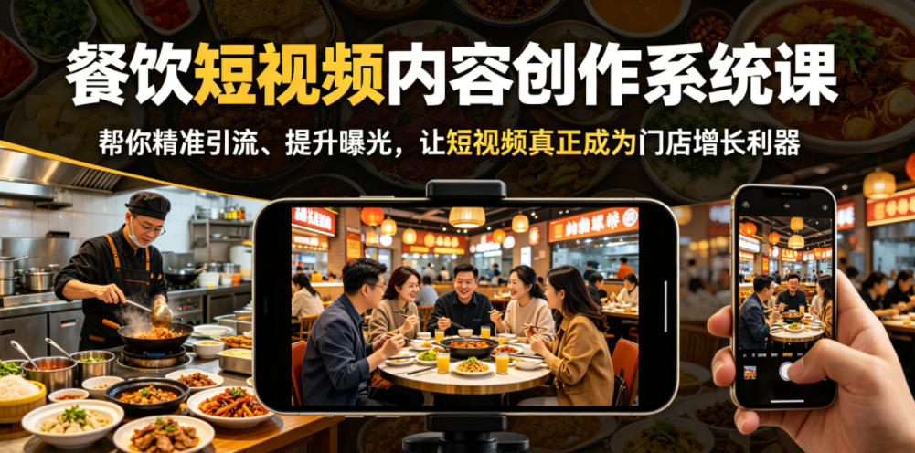 餐饮短视频内容创作系统课,帮你*引流、提升曝光,让短视频*成为门店增长利器