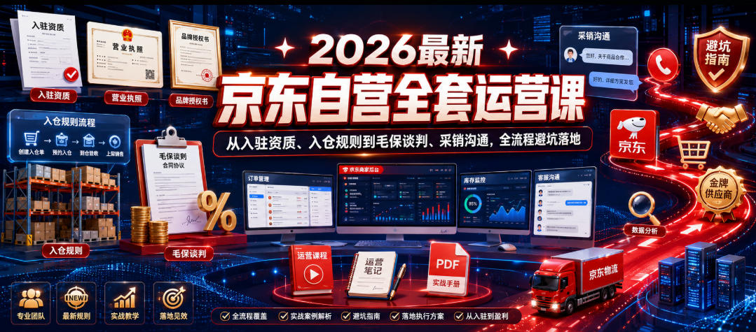 2026*京东自营全套运营课,从入驻资质、入仓规则到毛保谈判、采销沟通,全流程避坑落地