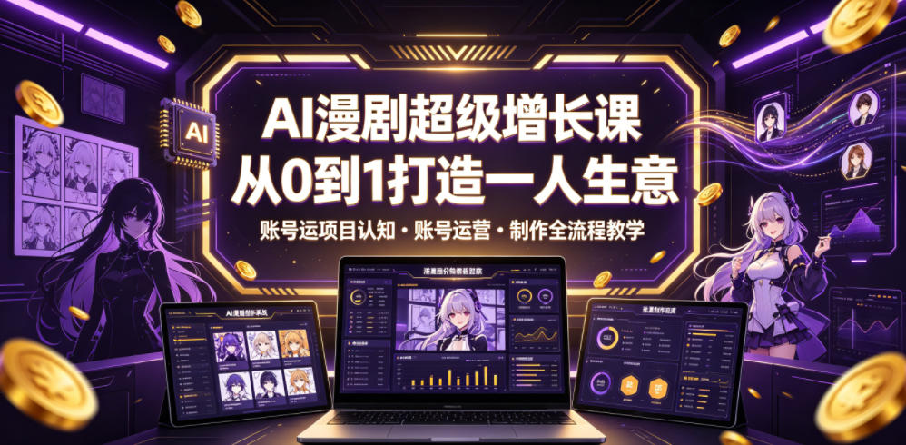 AI漫剧*增长课,从0到1打造一人生意,项目认知・账号运营・制作全流程教学