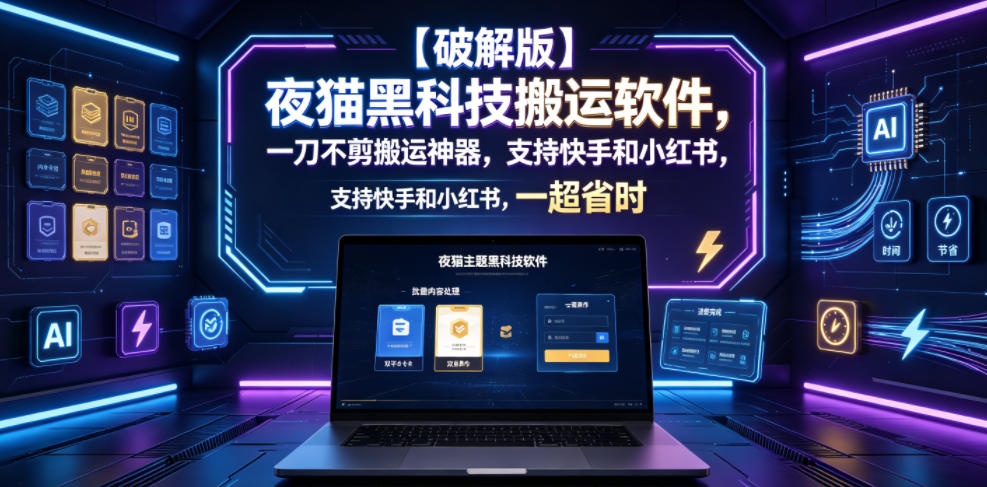 【破解版】夜猫黑科技搬运软件,一刀不剪搬运*,支持快手和小红书,一键搬运超省时!