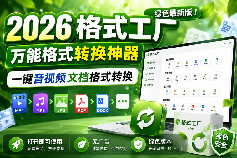 2026格式工厂绿色*版!*格式转换*,一键音视频文档格式转换,打开即可使用,无广告绿色版本